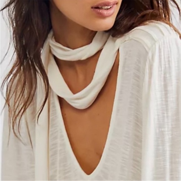 Free People || ‘Bridgette’ Tunic Top Dress Ivory Tie Neck, Lace Up Sleeve - Picture 3 of 11
